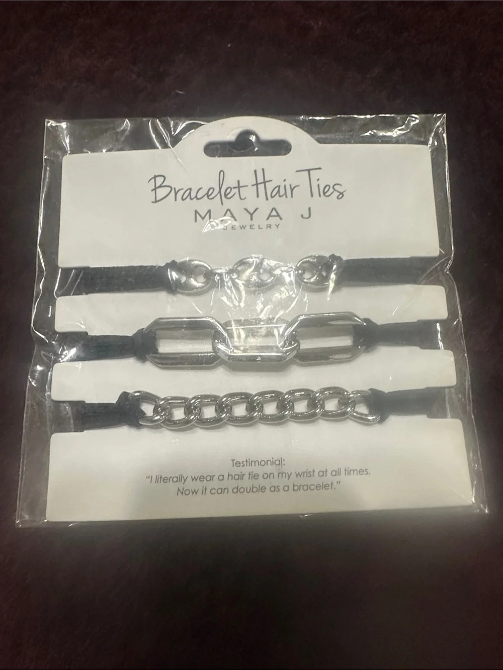 Maya Black Hair Tie Bracelet Set with Silver Accents